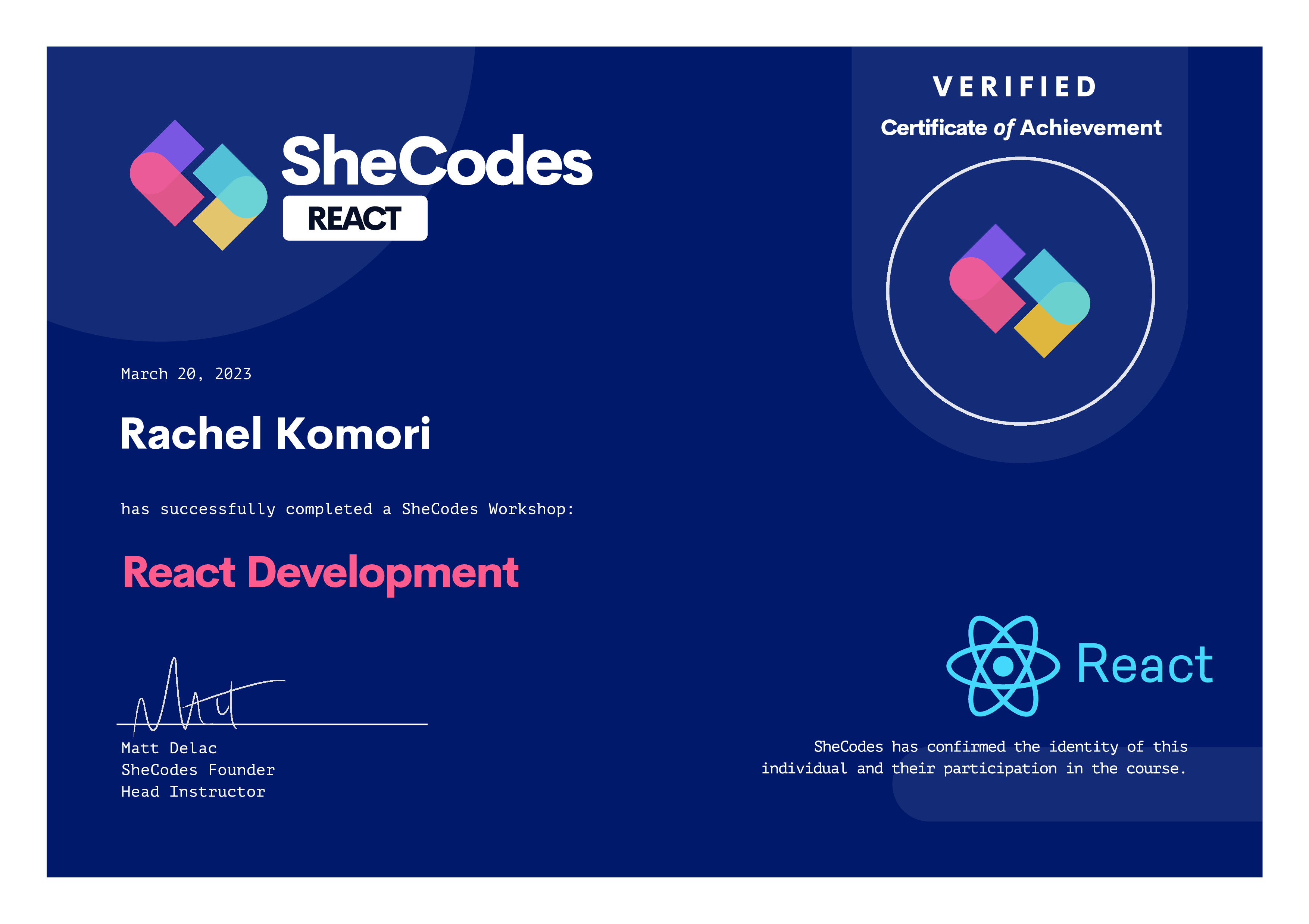 React Course Certificate